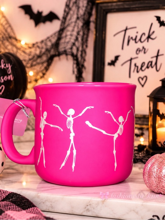 Sunday Morning Other - Dance like no one’s watching dancing skeleton pink Halloween mug